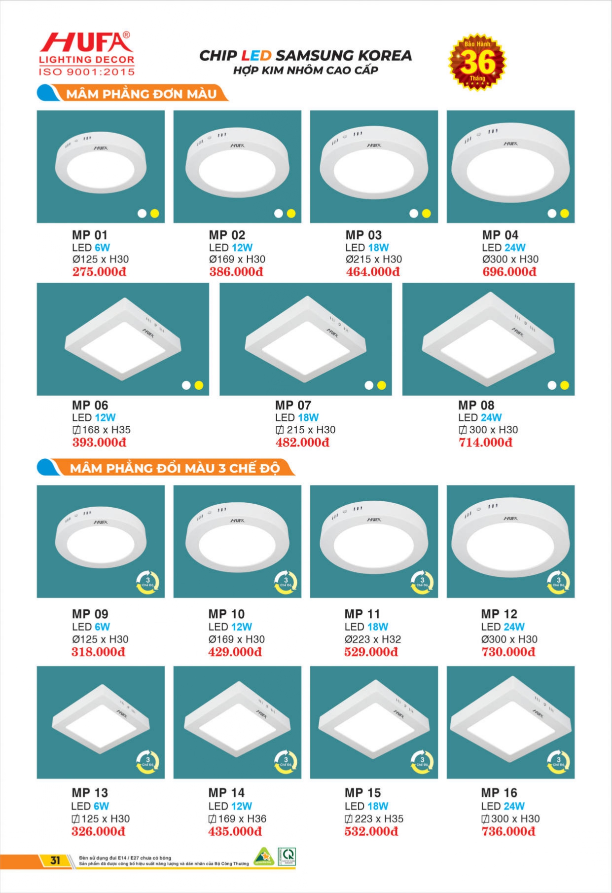 Bảng giá đèn LED HUFA 2026